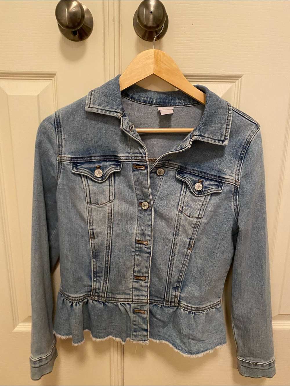 Chico's Light Blue Denim Peplum Jean Jacket
